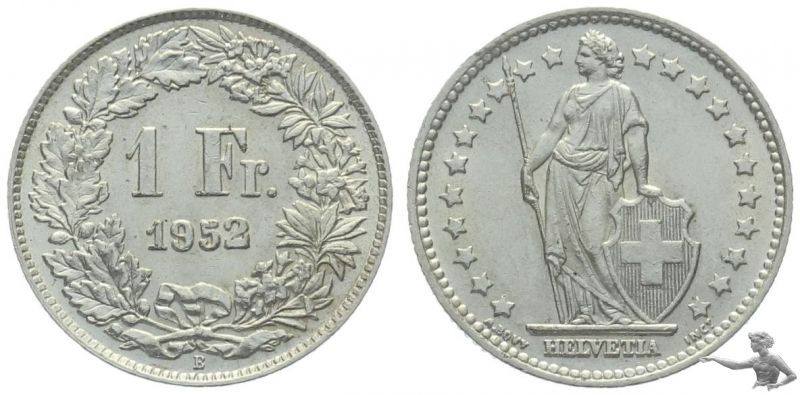 1 Franken 1952 B | superschöner Zustand